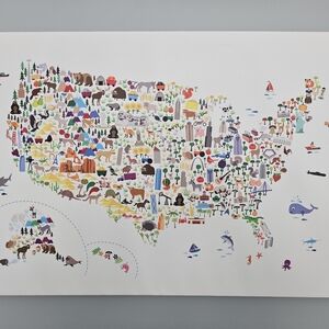 Colorful Illustrated USA Map Canvas